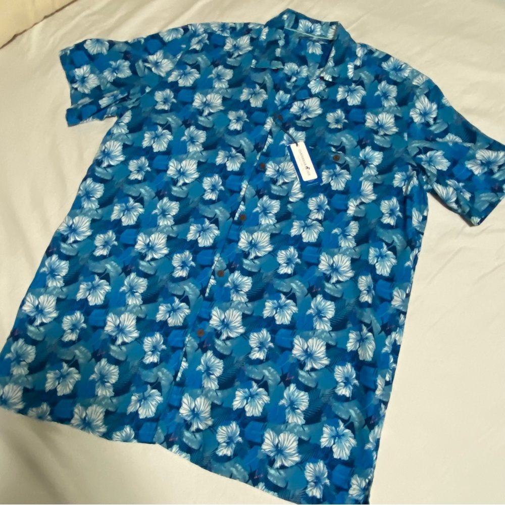 Caribbean Joe Men’s Hawaiian Shirt XLT Tall Blue Floral NWT Vacation